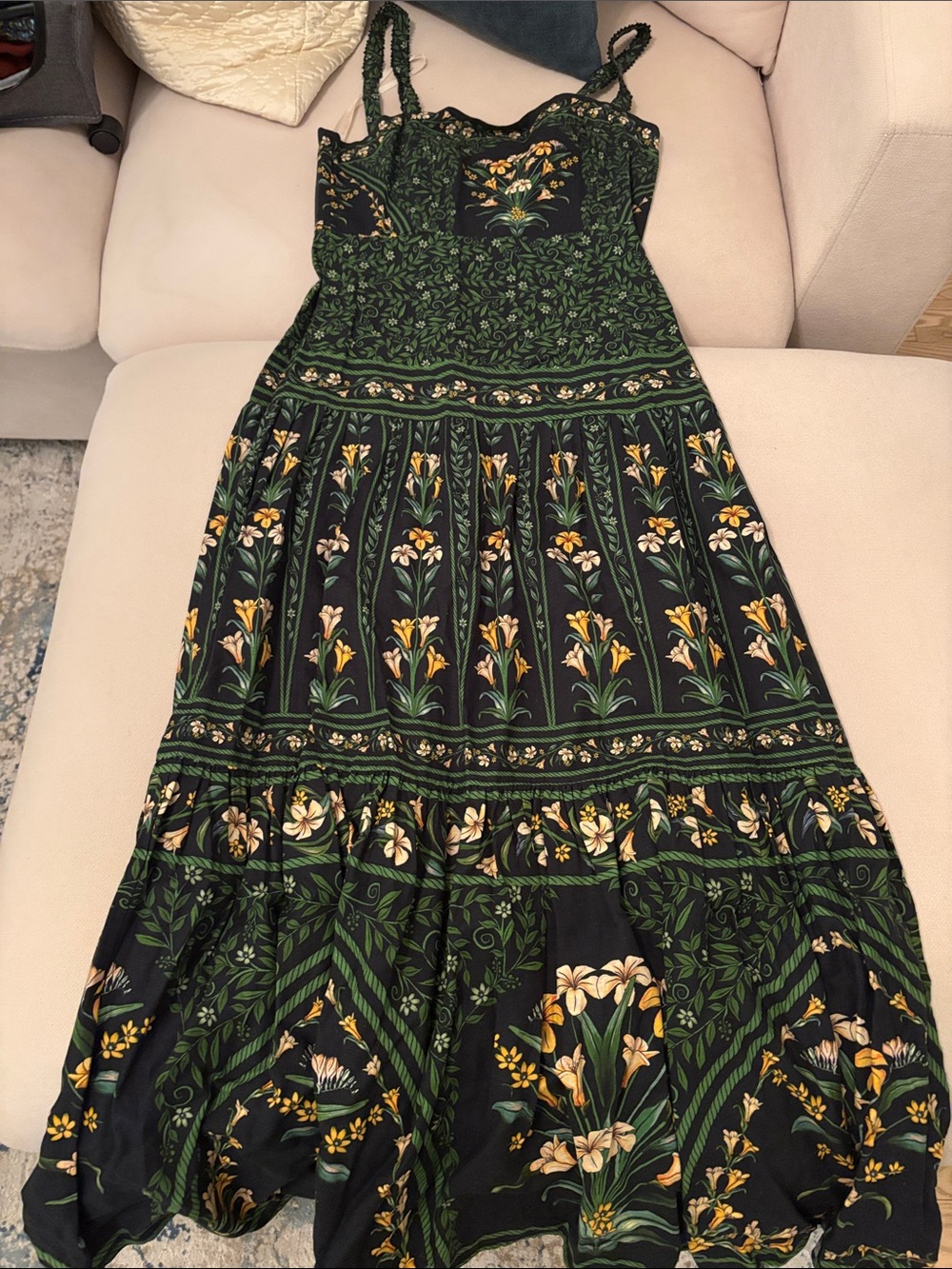 FARM Rio Black Maxi Dress with Green and Yellow Floral Print